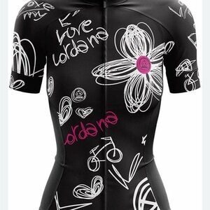 Black Graphic Cycling Jersey with White & Pink Accents